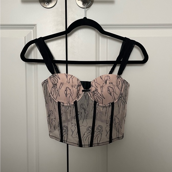 Crème Su Black and Tan Portrait Detailed Corset Tank Top - Picture 1 of 8